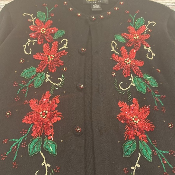 Vintage Theme Works by KIKIT Christmas Sweater Embellished Poinsettias Size XL - Picture 4 of 7